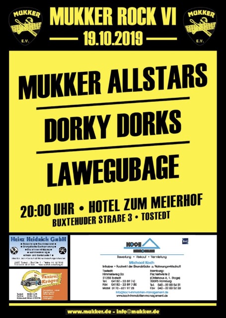 Mukker Rock VI am 19.10.2019 im Meierhof mit Mukker Allstars, Dorky Dorks, Lawegubage